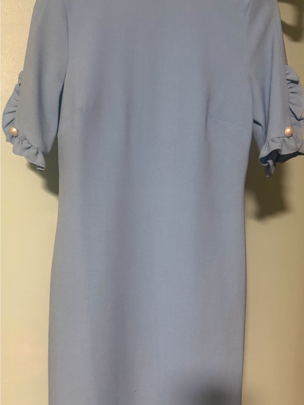 Karl Lagerfeld Powder Blue Short Sleeve Shift Dress with Pearl Buttons